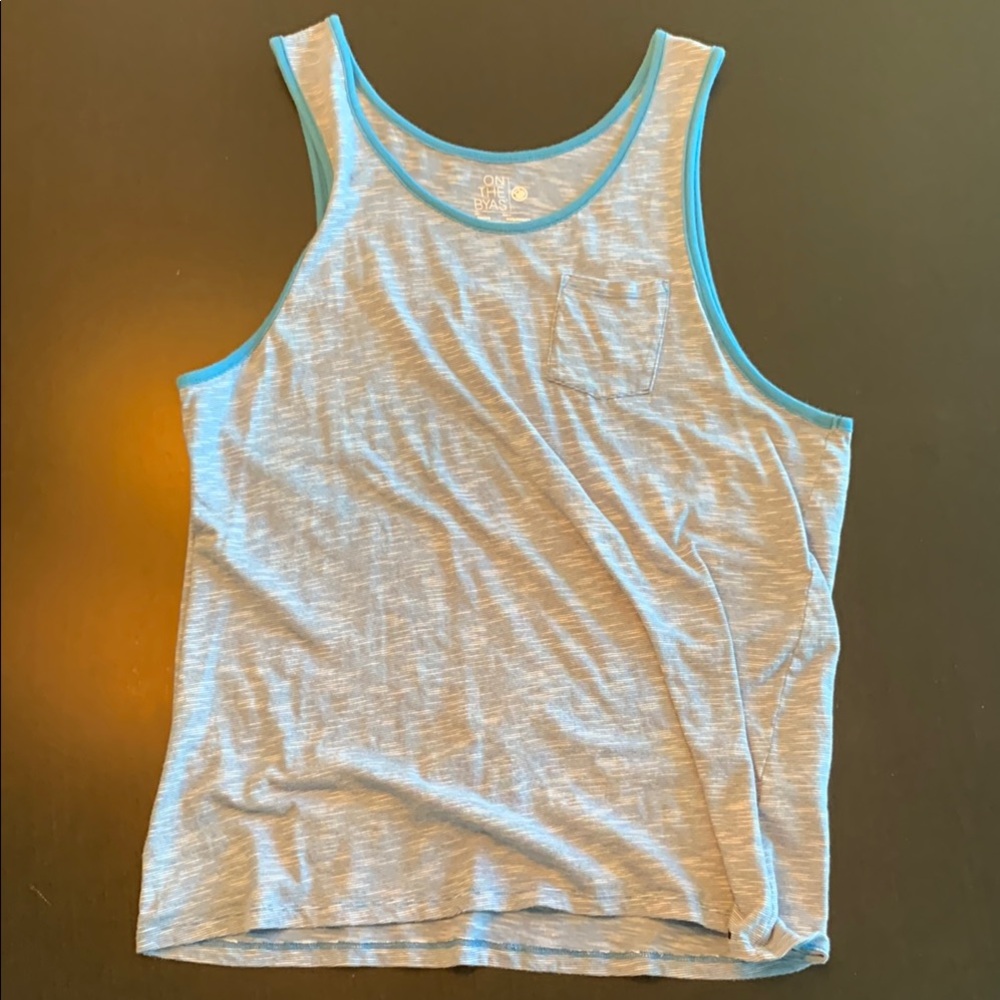 Gray Tank Top with Blue Trim